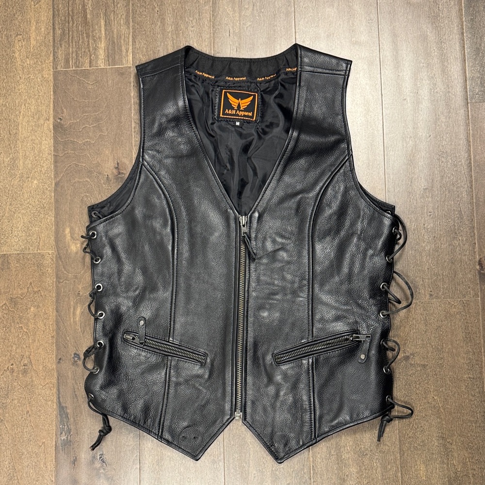 Black Leather Vest with Lace-Up Sides